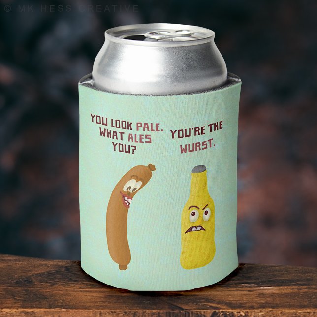 Funny Beer Bratwurst Pun Wurst Pale Ale Can Cooler (Creator Uploaded)