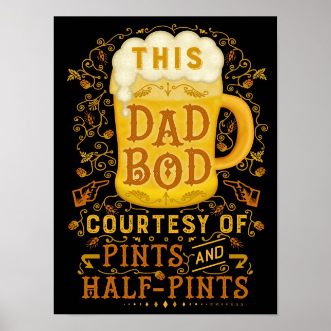 Funny Beer Dad Bod Fathers Humourous Antique Poster (Front)