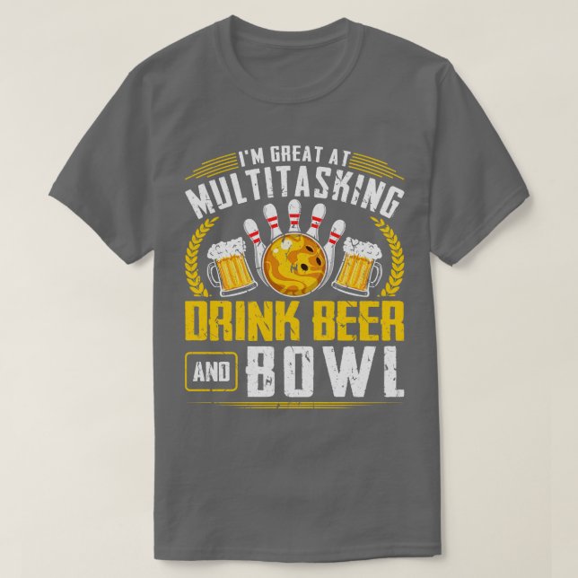 Funny Beer Drinking Bowling T-Shirt (Design Front)