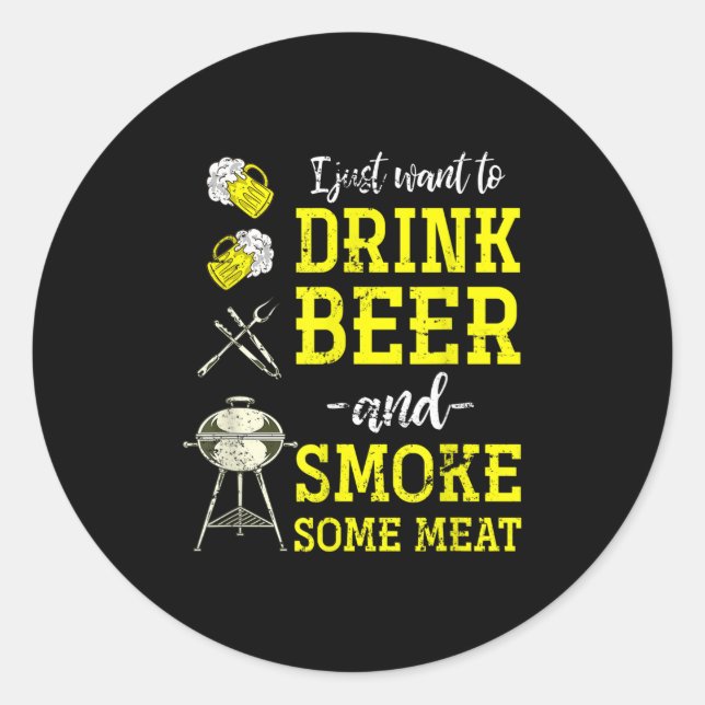 Funny Beer Drinking Meat Bbq Chef Men Gift Grillin Classic Round Sticker (Front)