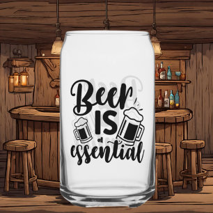 Funny beer essential word art  can glass