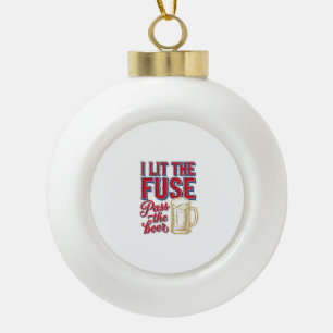 Funny Beer Fireworks Vintage Shirt Design_1 Ceramic Ball Christmas Ornament