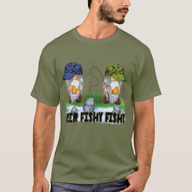 funny beer fishing gnomes men T-Shirt (Front)