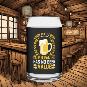 Funny beer food value word art can glass