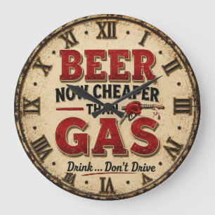 Funny Beer Garage Decor Large Clock