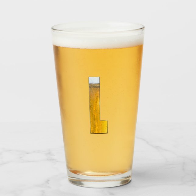 Funny Beer Head Monogram Initial Letter L Glass (Front Filled)