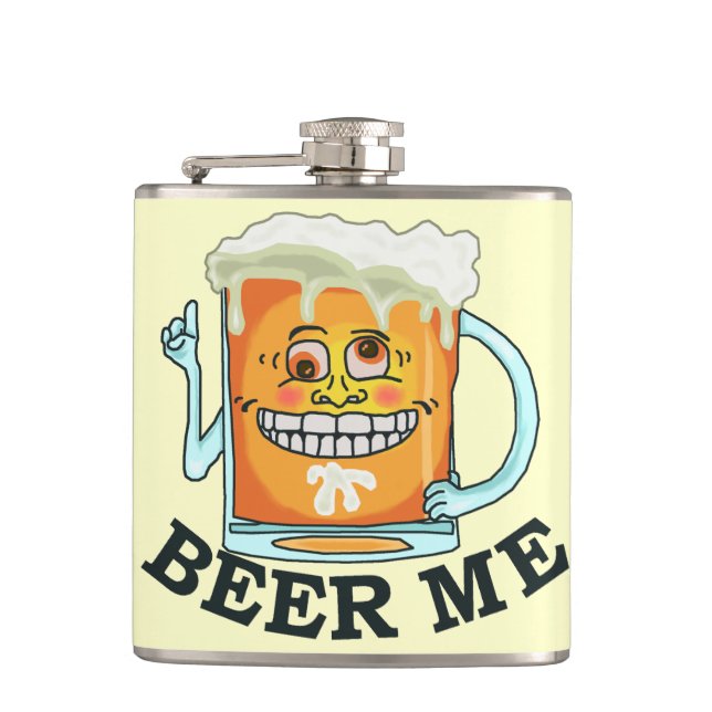 Funny Beer Me Cartoon Drawing Hip Flask (Front)