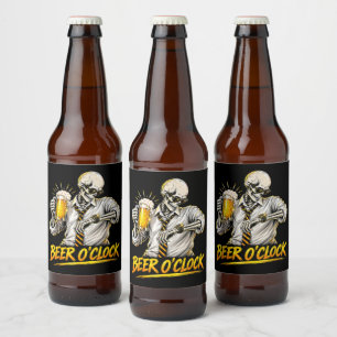 Funny Beer O Clock Skeleton Drinking Beer Lover Bottle Label