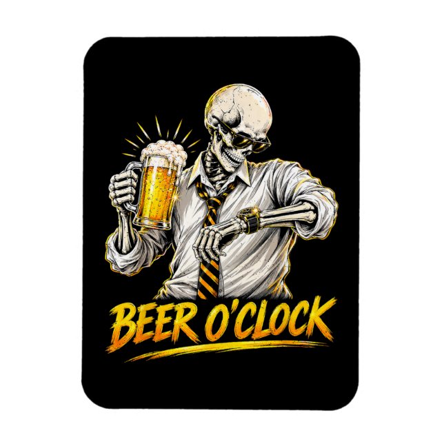 Funny Beer O Clock Skeleton Drinking Beer Lover Magnet (Vertical)