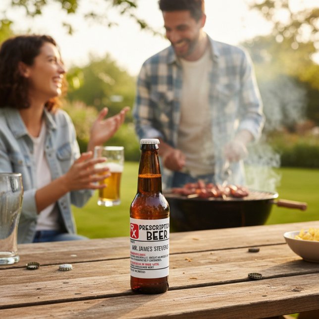 Funny Beer Prescription Personalised Name Beer Bottle Label (Creator Uploaded)