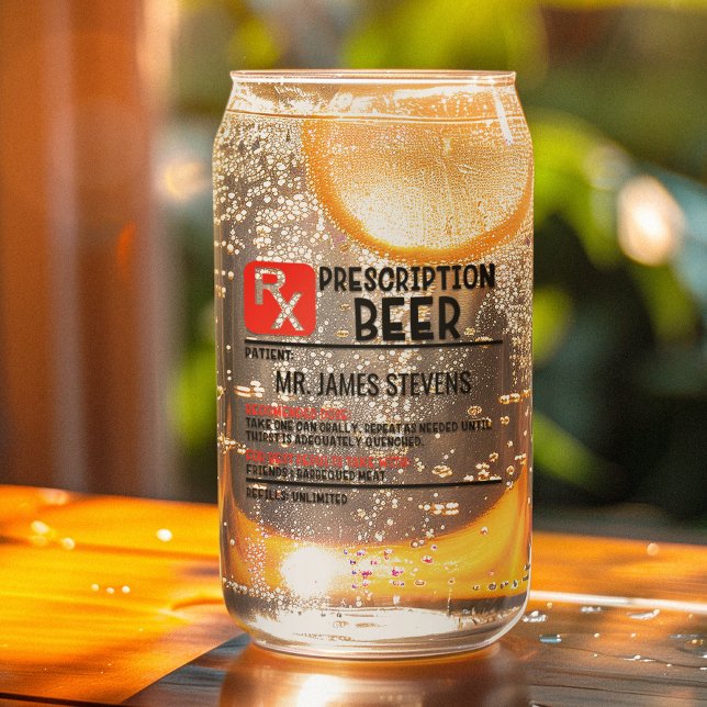 Funny Beer Prescription Personalised Name Beer Can Glass (Creator Uploaded)