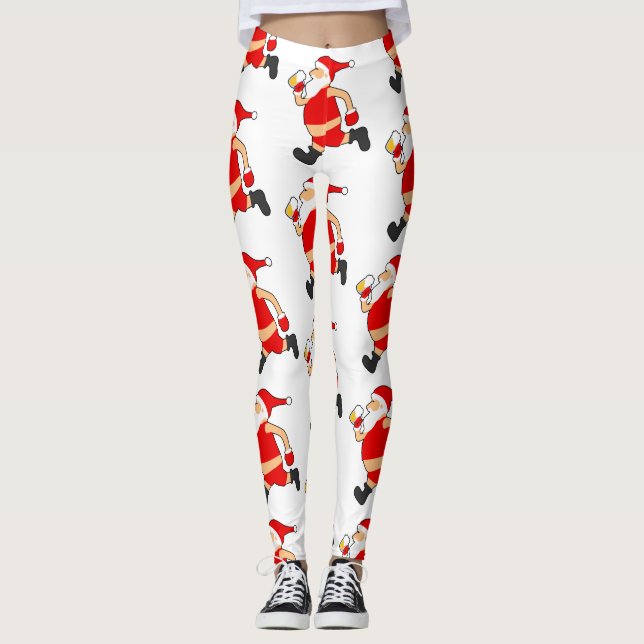 funny beer santa christmas leggings (Front)