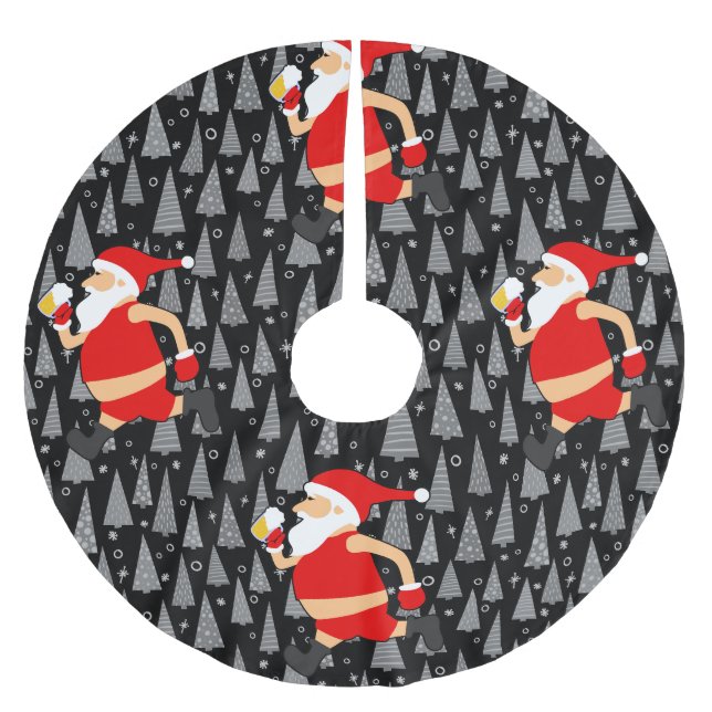 funny beer santa claus brushed polyester tree skirt (Front)