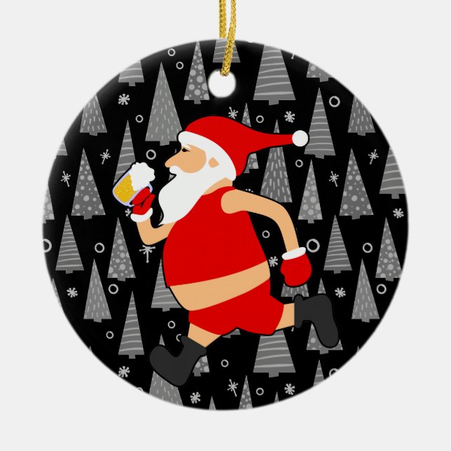 funny beer santa claus ceramic tree decoration (Front)