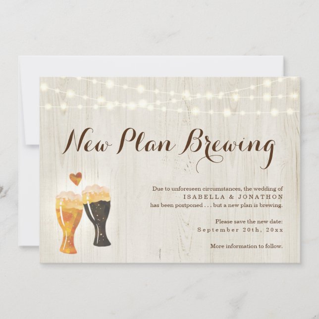 Funny Beer Wedding Postponement Announcement (Front)