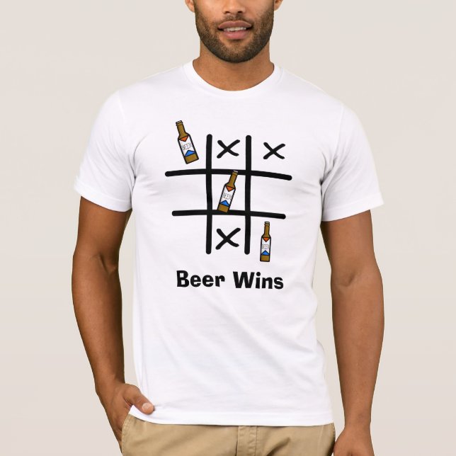Funny Beer Wins Tic Tac Toe T-Shirt (Front)