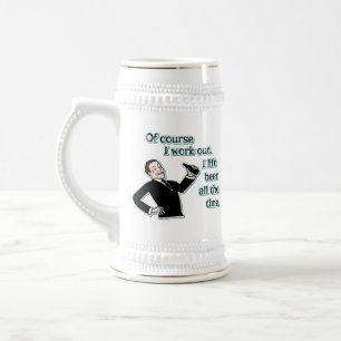 Funny Beer Work Out Humour Retro Beer Stein