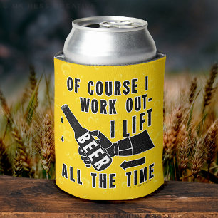 Funny Beer Work Out Humour with Light Lager Can Cooler