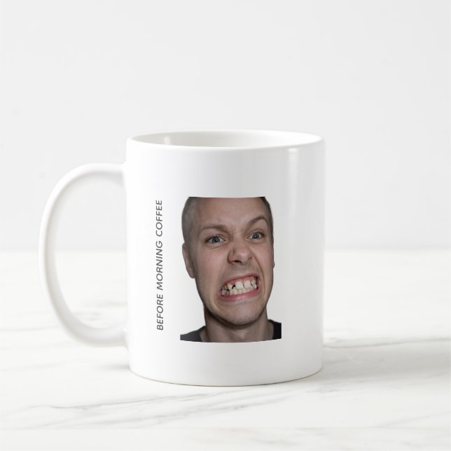 Funny Before and After Morning Coffee Meme Mug (Left)