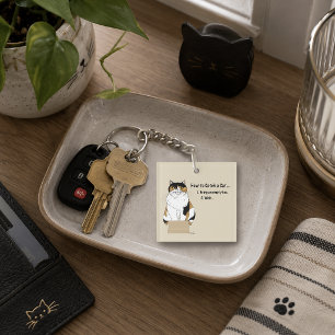 Funny Beige Calico Cat Box Humour Caught Key Ring