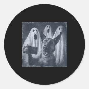 Funny Belgian Malinois Selfie Halloween Ghost Retr Classic Round Sticker