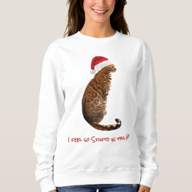 Funny Bengal Cat in Santa Hat Christmas Gift  Sweatshirt (Front)