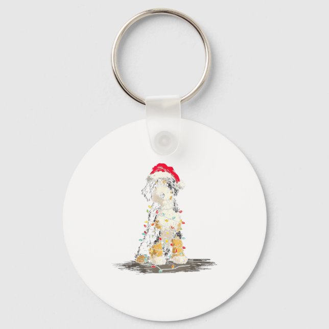 Funny Bernedoodle Christmas Graphics Dog Lights Lo Key Ring (Front)