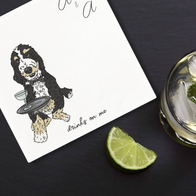 Funny Bernedoodle Cocktail  Napkin (Creator Uploaded)