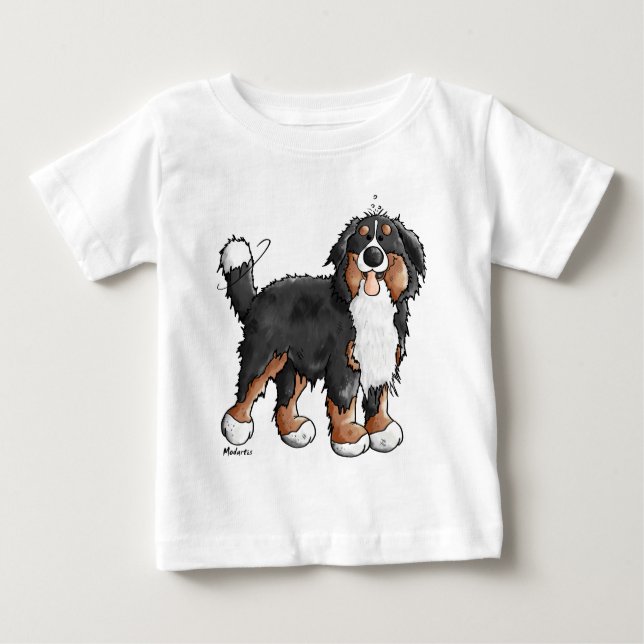 Funny Bernese Mountain Dog Cartoon Baby T-Shirt (Front)