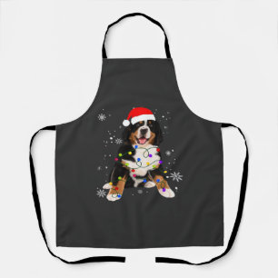Funny Bernese Mountain Dog Lights Christmas Matchi Apron