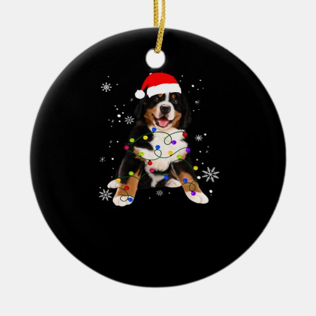 Funny Bernese Mountain Dog Lights Christmas Matchi Ceramic Tree Decoration (Front)
