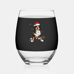 Funny Bernese Mountain Dog Lights Christmas Matchi Stemless Wine Glass