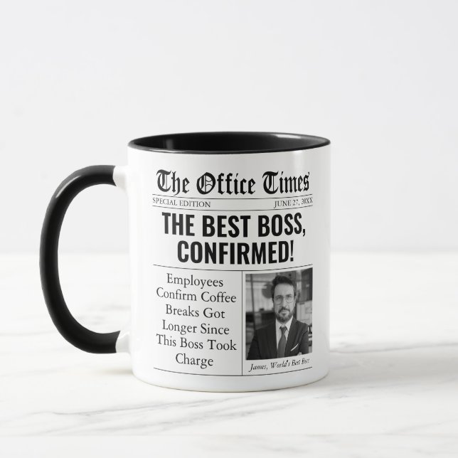 Funny Best Boss Gift Custom Newspaper Headline Mug (Left)