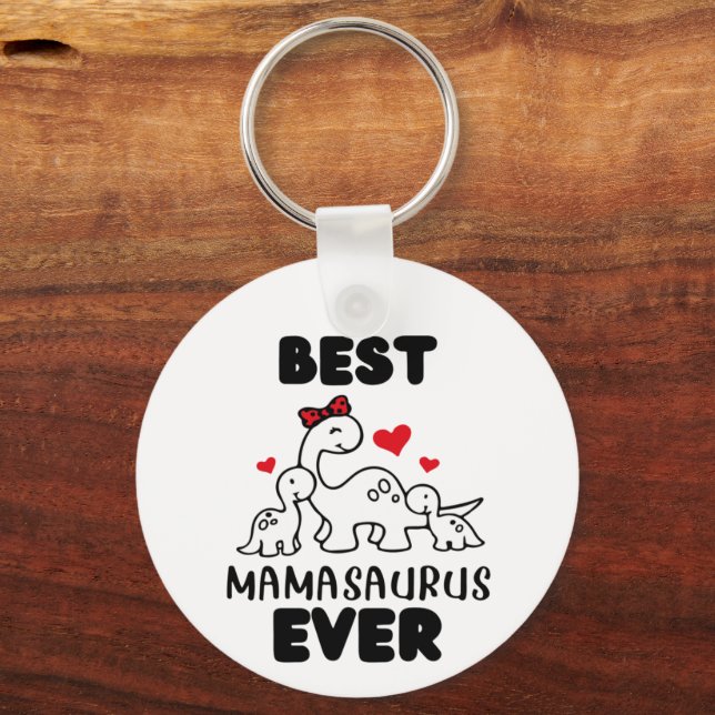 Funny Best Mamasaurus Ever Metal Circle Keychain (Front)