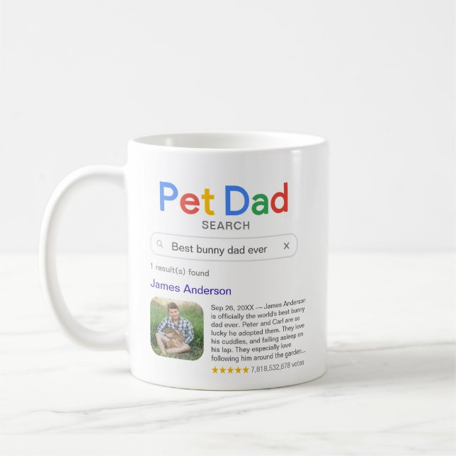 Funny Best Pet Dad Ever Search Result With Photo Coffee Mug (Left)