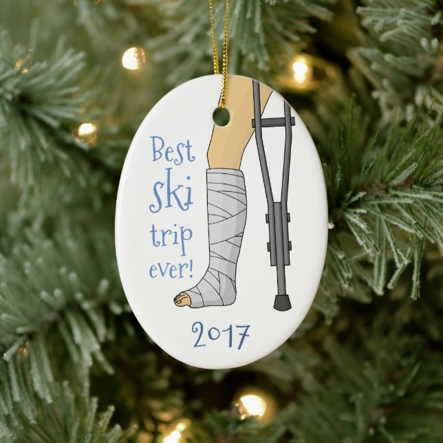 Funny Best ski trip ever! Broken Cast Ceramic Tree Decoration (Tree)