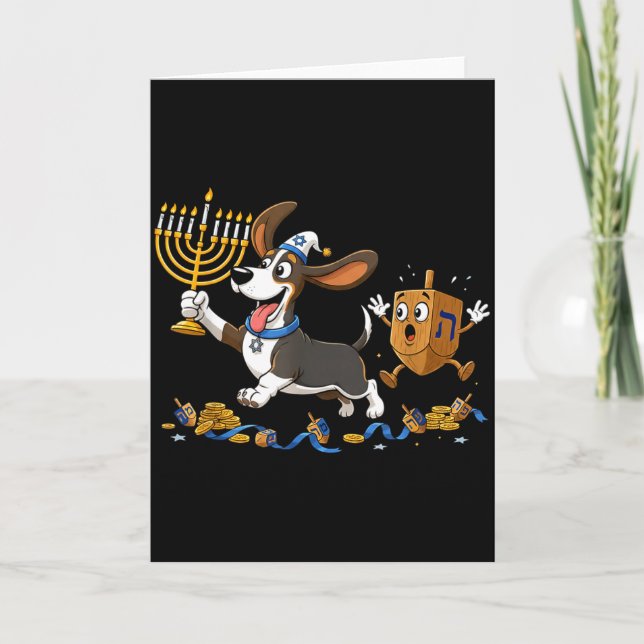 Funny Bet Hound Dreidel Menorah Hanukkah Kids Wome Card (Front)