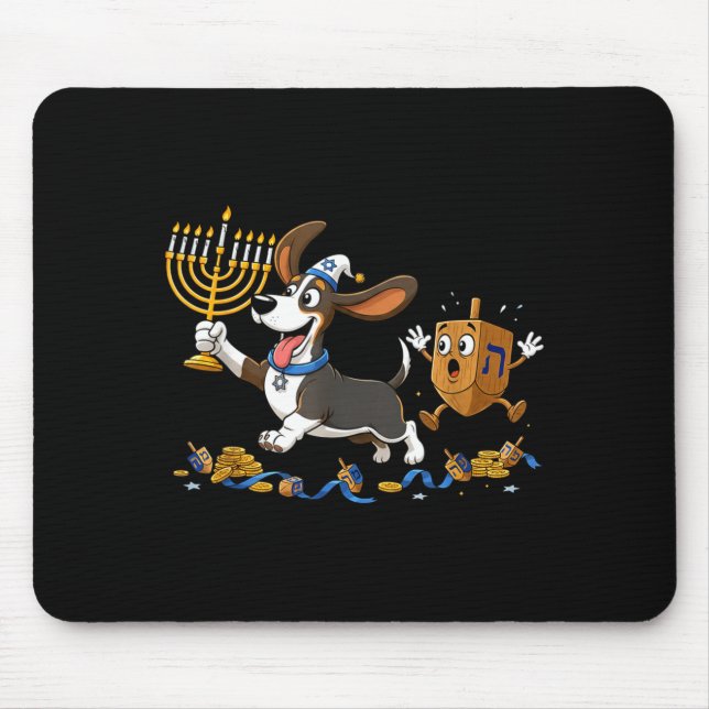 Funny Bet Hound Dreidel Menorah Hanukkah Kids Wome Mouse Pad (Front)