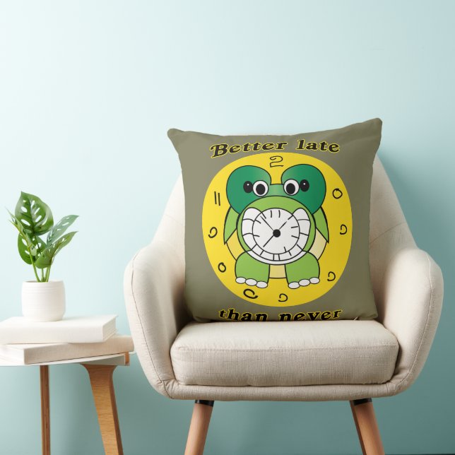 Funny "Better Late Than Never" Turtle Alarm Clock  Cushion (Chair)