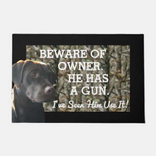 Funny Beware of Owner Lab Dog Welcome Mat
