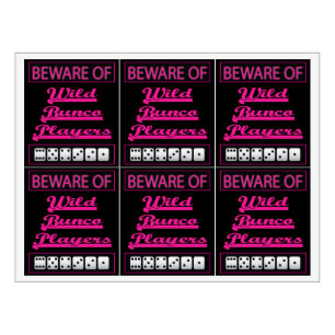 Funny Beware of Wild Bunco Players Wine Label