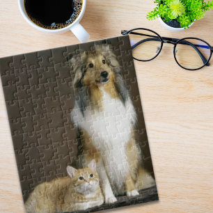 Funny BFF best friends kitty cat sheltie Jigsaw Puzzle