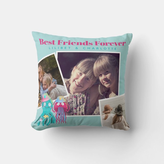 Funny BFF PHOTO COLLAGE Gift JellyFish Octopus Cushion (Front)