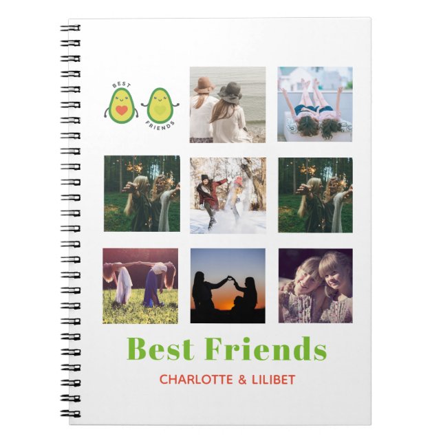Funny BFF PHOTO COLLAGE Gift Personalised AVOCADO Notebook (Front)