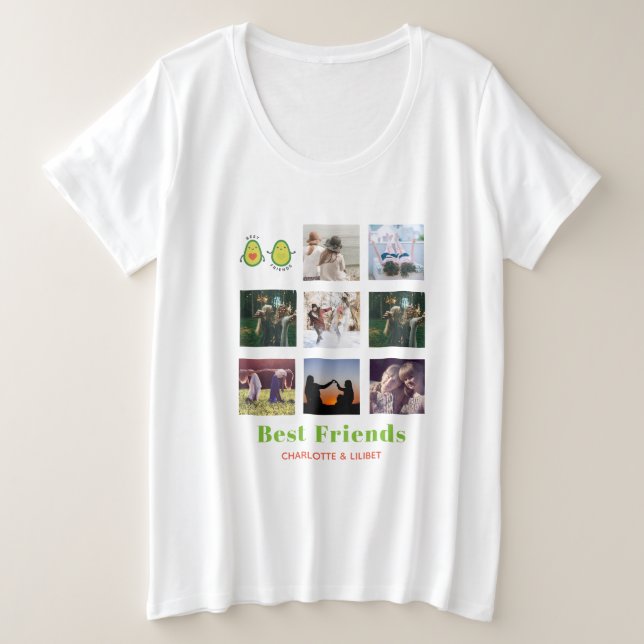 Funny BFF PHOTO COLLAGE Gift Personalised AVOCADO Plus Size T-Shirt (Design Front)