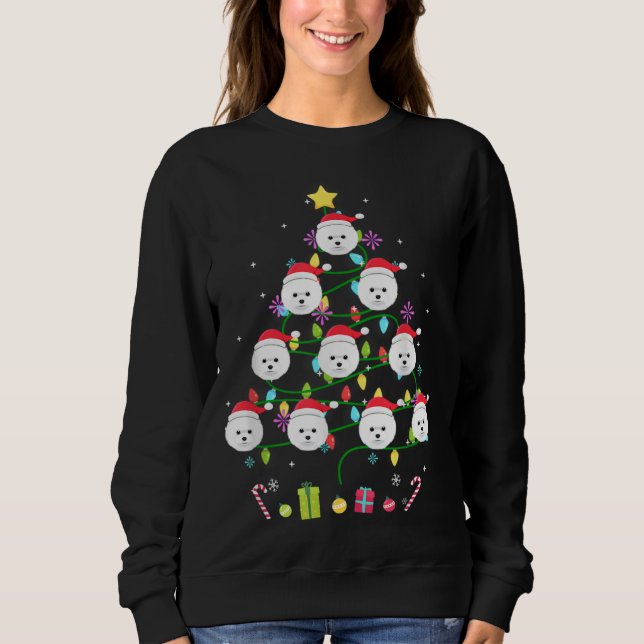 Funny Bichon Frise Christmas Tree Colour Led Light Sweatshirt (Front)
