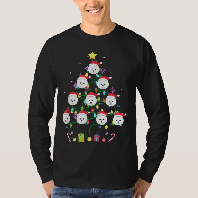 Funny Bichon Frise Christmas Tree Colour Led Light T-Shirt (Front)