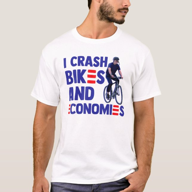 Funny Bicycle Biden Falling Meme I Crash Bikes And T-Shirt (Front)