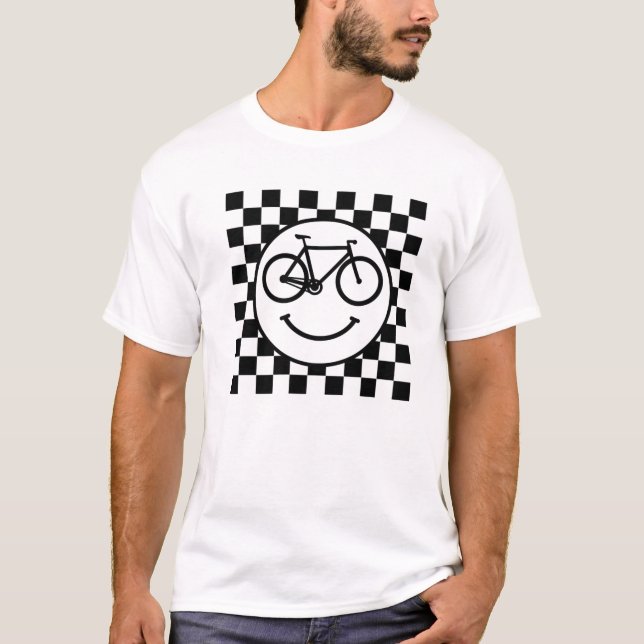 Funny Bicycle Cycling Happy Bike Smile Chequered T-Shirt (Front)