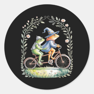 Funny Bicycle Frog Tandem Cycling Cottagecore Classic Round Sticker